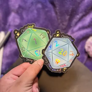 Shiny Math Rocks Holographic Dice Sticker | D20 Dungeons and Dragons Nat One, Nat 20 Roll, Holographic D20, DnD Critical Roll Stickers Decor Decorative