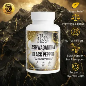 Tell Every Body Organic Ashwagandha with Black Pepper - Organic Stress Relief & Hormone Support, 60 Vegan Capsules