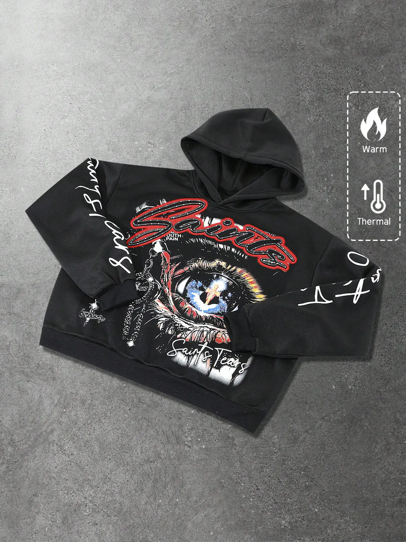 Men's eye-print hoodie, retro American street style, loose zip-up sweatshirt, autumn and winter fashion, suitable for all seasons.