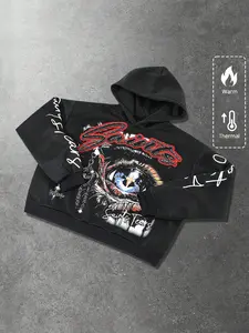 Men's eye-print hoodie, retro American street style, loose zip-up sweatshirt, autumn and winter fashion, suitable for all seasons.