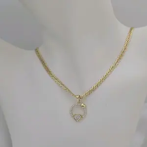 cadena 193 y dije circular corazón gold-plated