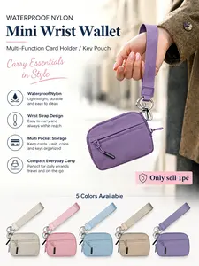 Portable Nylon Small Wallet for Women, Waterproof Keychain Coin Purse with Zipper Closure, Multi-Functional Card Case with ID Window and Detachable Wrist Strap, Compact Money Pouch for Cash, Cards, Keys, for Shopping, Gym, Commute, Nylon Wristlet Wallet