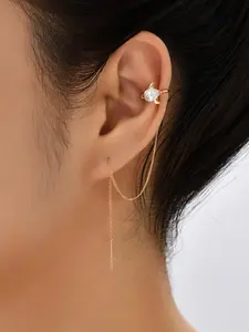 Women's Long Dangle Earrings Clip-On, Artificial Zirconia Dolphin Design, Casual Style Jewelry for All Seasons