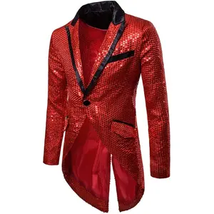 Mens Sequin Tailcoat Swallowtail Suit Jacket Party Show Tux Dress Coat