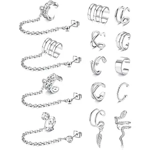 FLORIDECO 14Pcs Ear Cuff Earrings Chain Earrings Helix Cartilage Clip On Wrap Earrings Non-piercing Cartilage Adjustable Ear Cuff Earrings Set Fashion Jewelry for Women Daily