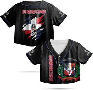 Personalized Dominicana Flag Crop Top Baseball Jersey XS-XL Multicolor – Custom Name Number Cropped Shirts, All Over Print Cropped Jersey for Dominicana Lover, Gift Idea for Women, for Her