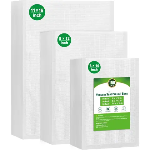 [New Deal] Vacuum Sealer Bags, 150 Gallon 11" x 16" and Quart 8" x 12" and Pint 6" x 10" Commercial Grade PreCut Bag, BPA Free Food Vac Bags for Storage, Meal Prep or Sous Vide, Vacuum Sealing, Bulk Pack
