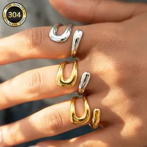Women's Stainless Steel Irregular Open Ring - Adjustable, Lightweight, Minimalist Non Tarnish Jewelry with Metal Coating, Perfect for Stacking, Casual Summer Wear