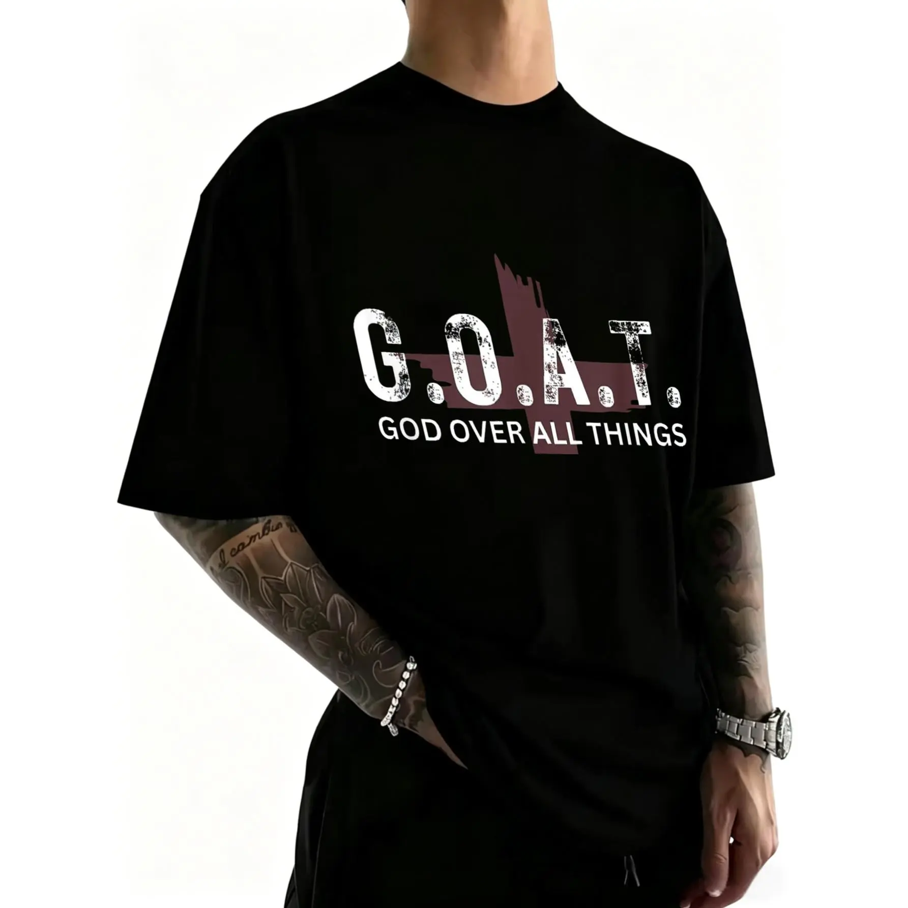 Goat God Over All Things Christian Red Cross Design G.O.A.T. T-Shirt