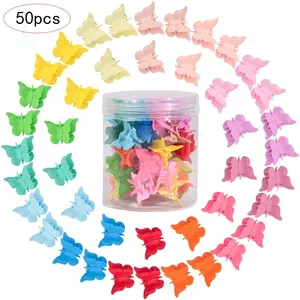 50 Pcs Shiny Mini Butterfly Hair Clips, Candy Color Spray Paint, Gentle on Hair, Perfect for Side Bangs and Boat Hairstyles