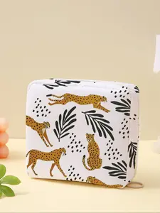 Portable Leopard Pattern Sanitary Pad Storage Bag, Lightweight Women's Organizer, Travel Cosmetic Box, All Seasons Use
