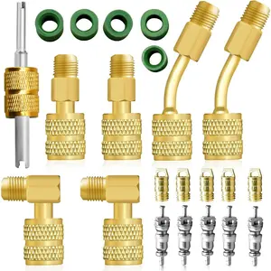R410A Adapter Kit, Mini Split Adapter 5/16 to 1/4 Coupler R410A Refrigerant Hose Adapter Connector Valve Core Remover, Mini Split Vacuum Pump Kit 410A Refrigerant for R410A Mini Split Air Conditioner
