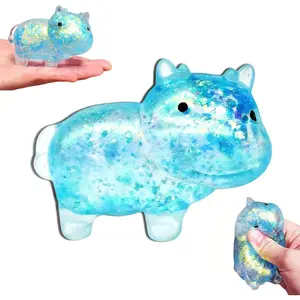 1Pcs Squishy Cow Stress Balls for Adults and Kids Cute Malt Sugar Filled Sensory Fidget Toy Animal Stress Relief Cow Toys Stretchy Squeeze Toys for Birthday Party Gift and Christmas (Blue)
