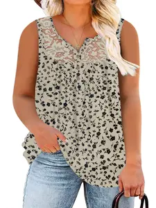 DOLNINE Plus-Size Tank Tops Summer Sleeveless Henley V-Neck Shirts Buttons Up Lace Pleated Flowy Tunics RPS2085