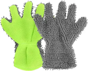 2-pack chenille microfiber car wash gloves, 5-finger automatic dust removal gloves, scratch-resistant and lint-free car wash gloves, suitable for car details, trucks, and household cleaning gloves