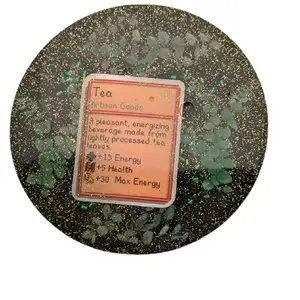 Stardew Valley Handmade Resin Art Piece with Glitter Background and Tea design Coaster