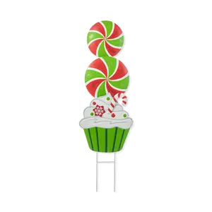 Glitzhome 36.25"H Christmas Peppermint CupcakeGarden Stake