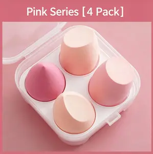 4-in-1 Pink Makeup Sponge Kit with Case - Seamless Blend for Liquid & Cream Foundation