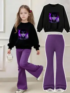 Wednesday Girl Set, Indoor & Outdoor Hoodie Bell Bottoms, Casual Breathable Comfort, Girls Gift, Birthday Present, Teenage Trendy Clothing