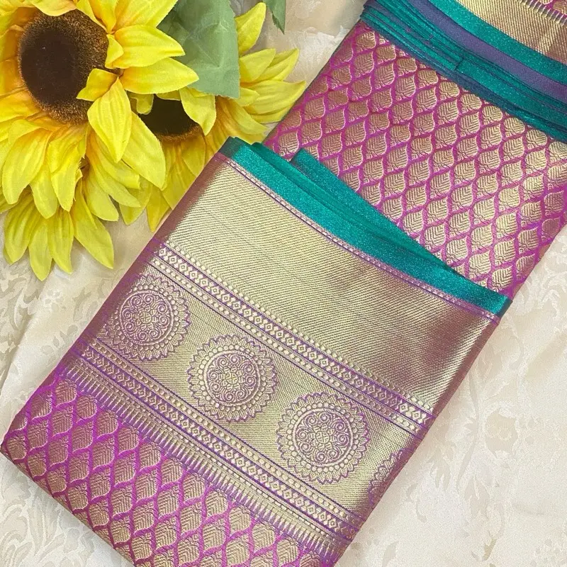 Women's Silk Katan Saree with Attached Blouse Piece - Lady's Traditional Silk Satin Wear, Mehendi Occasion Outfit, Versatile Fashion Accessory, Mehendi Events, Traditional Wear, No