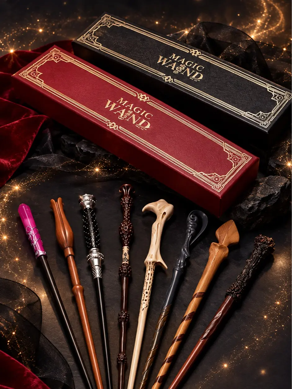 WIZARDING WORLD Metal Core Magic Wand with Ribbon Gift Box - Featuring Solid Metal Core & Gold Foil Packaging, Hand-Painted Cosplay Prop for Kids Adults, Perfect Gift for Halloween or Potter Fans