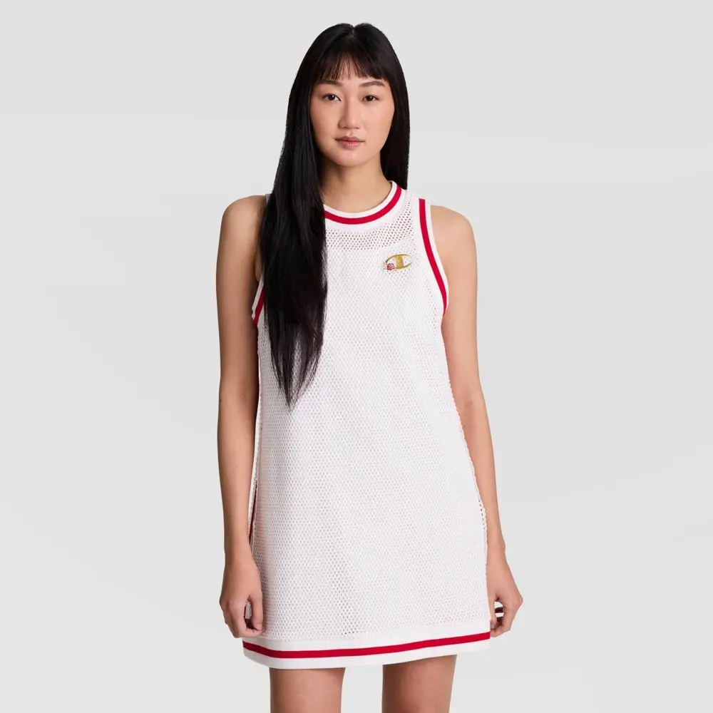 Champion Women's Athletic Vintage Jersey Pullover Flat-Knit Goalkeeper Crochet Mini Dress