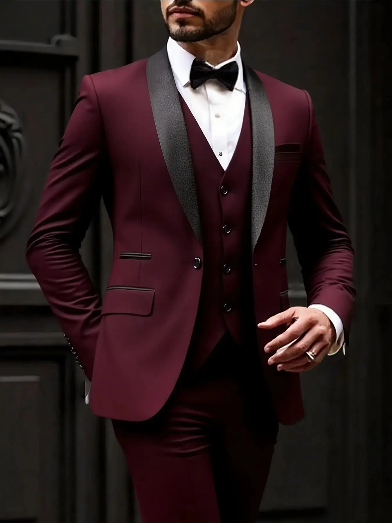 Elegant Men'S 3pcs Suit - Slim Fit Tuxedo Set for Weddings & Formal Occasions, Black Suit with White Shirt & Pants, Perfect for Office Meetings and Elegant Events, Formal Attire | Slim Fit Suit | Durable Wedding Wea, Dub Prom Suit, Formal Wear