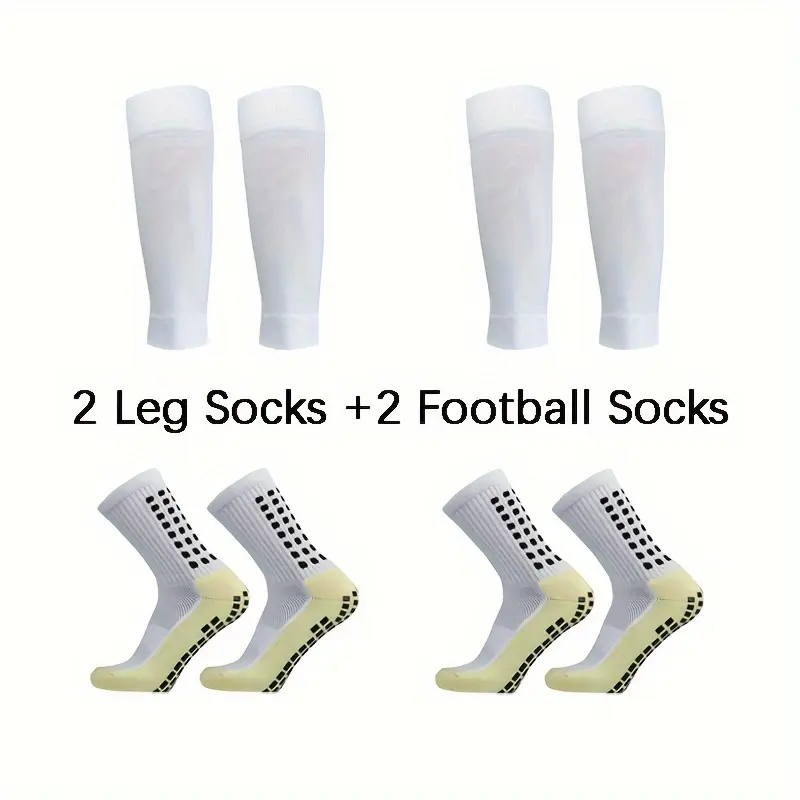 Men's All-Season Athletic Gear Set, 2-8 Pairs of Non-Slip Polyester Crew Socks, Sports Fit Calf Sleeves & Protective Knee Pads for Football & Soccer, Non Slip Socks