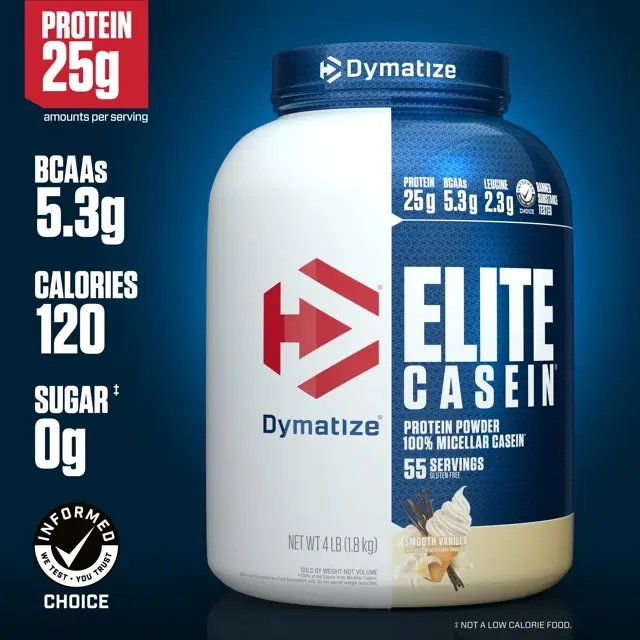 Dymatize Elite 100% Micellar Casein Powder, 25g Protein, Smooth Vanilla Flavor, 4 lb Dietary Supplement for Fitness Muscle Support