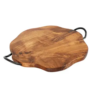 Rico & Plato Amla Pizza Board in Natural Teak with Handles
