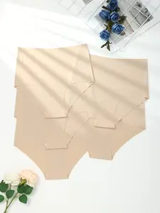 Women's Seamless High-Waisted Triangle Panties, Breathable Elastic Underwear, Comfortable Plain Design, 5 Pack, All Seasons