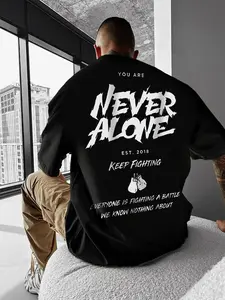 Men’s Cotton Graphic Tee Letter Print Shirt Drop Shoulder Regular Fit Casual Streetwear Soft Breathable Short Sleeve Crewneck Everyday Wear Summer Outfit 2026 Trendy Minimal Fashion Top