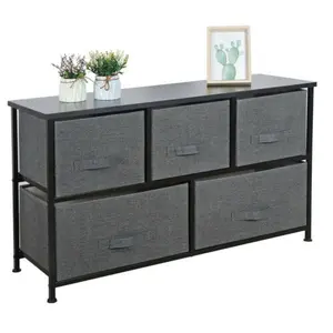 5-Drawer Wide Cupboard Storage Tower Organizer - Minimal Modern Design, Sturdy Iron Frame, 5 Foldable Cloth Cubes, Easy Setup for Home Interior Organization