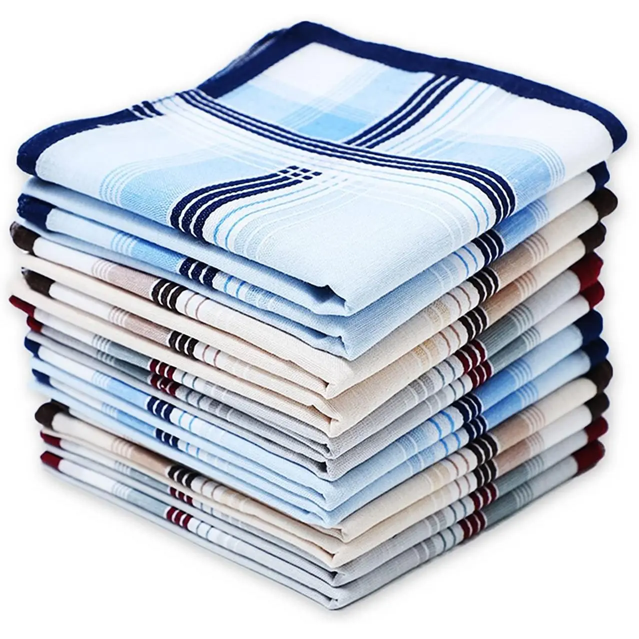 Soft Cotton Handkerchiefs for Men with Elegant Pattern in Assorted Color, 16 inches Large hankies