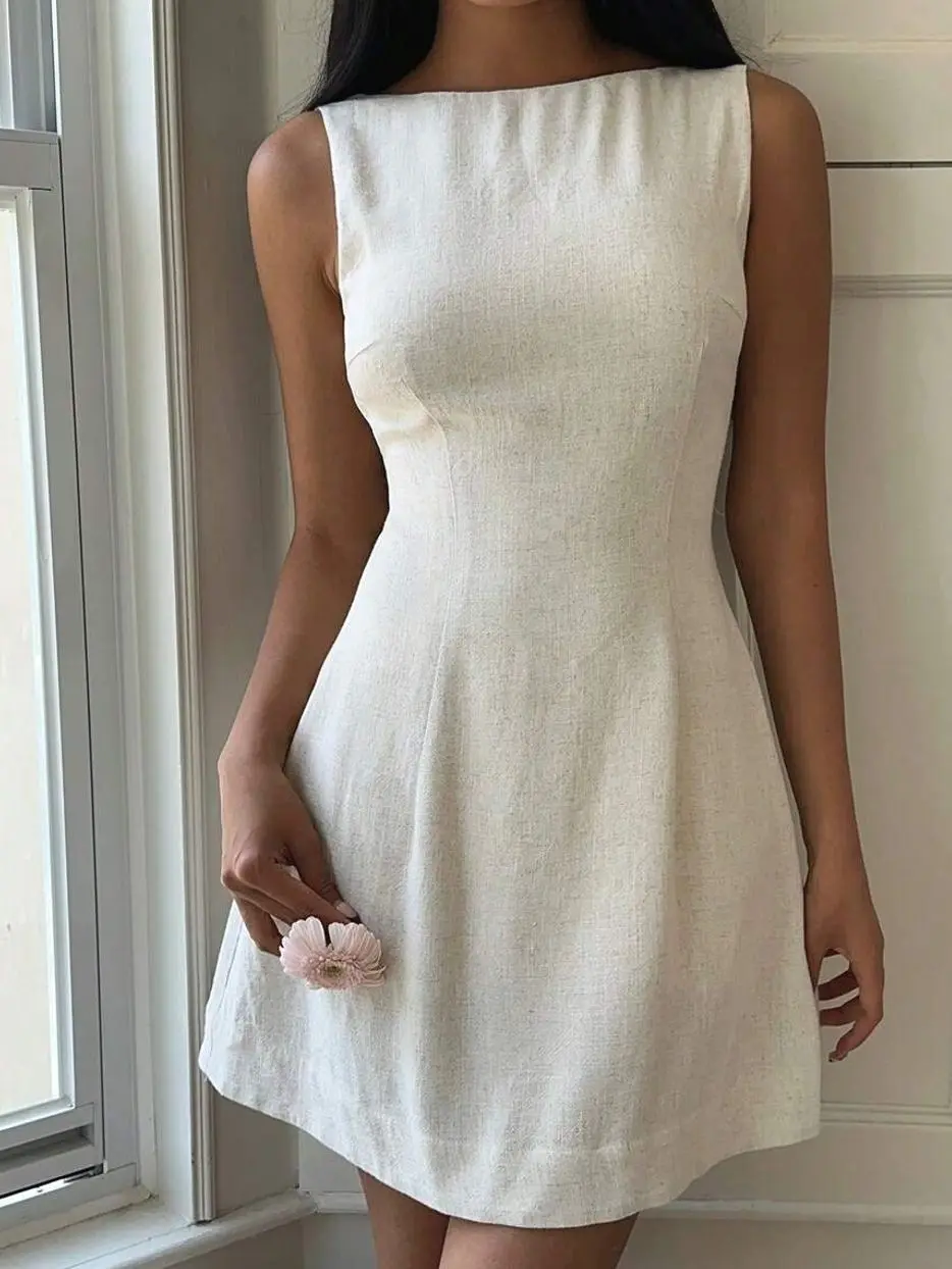 White Zipper Front Jumper Dress - Business Casual & Tea Party Dress for Women