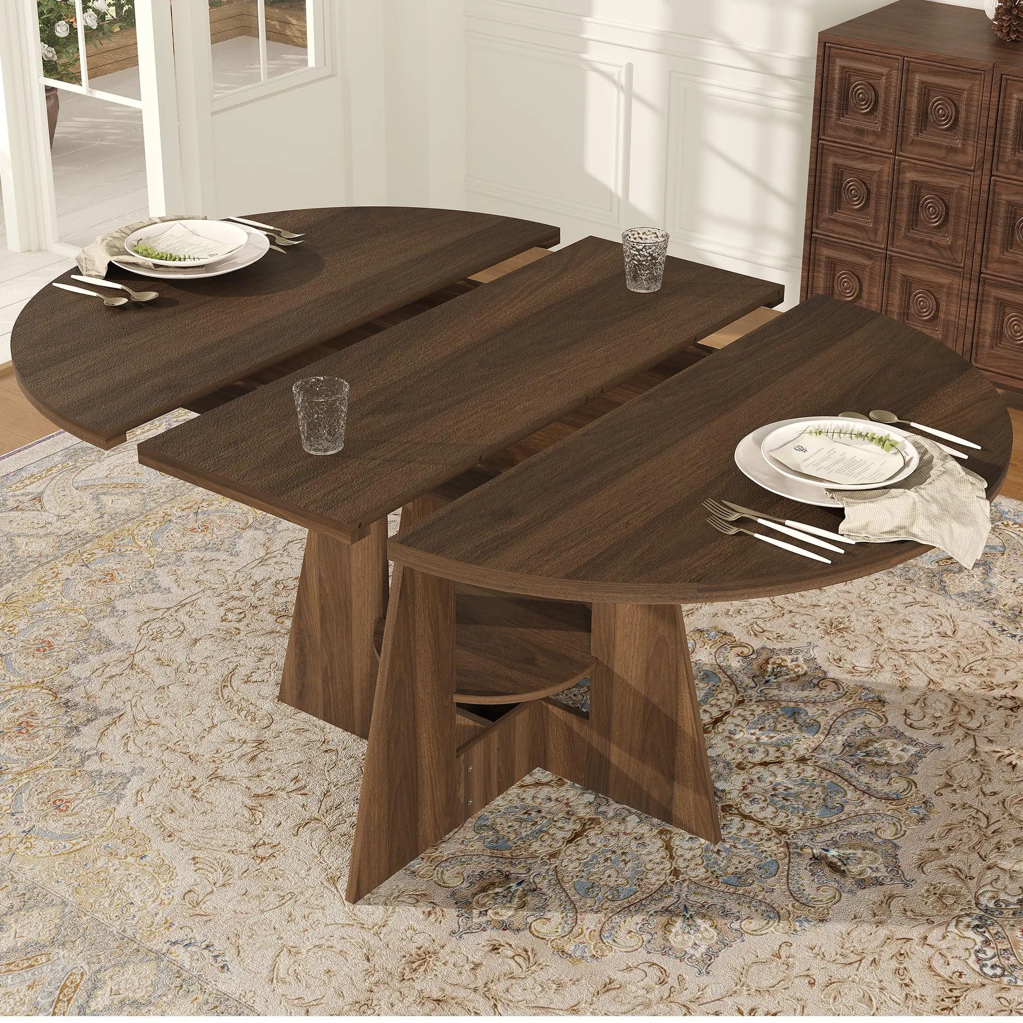 Extendable Round Dining Table, 43.3"-59" Round to Oval Dining Table
