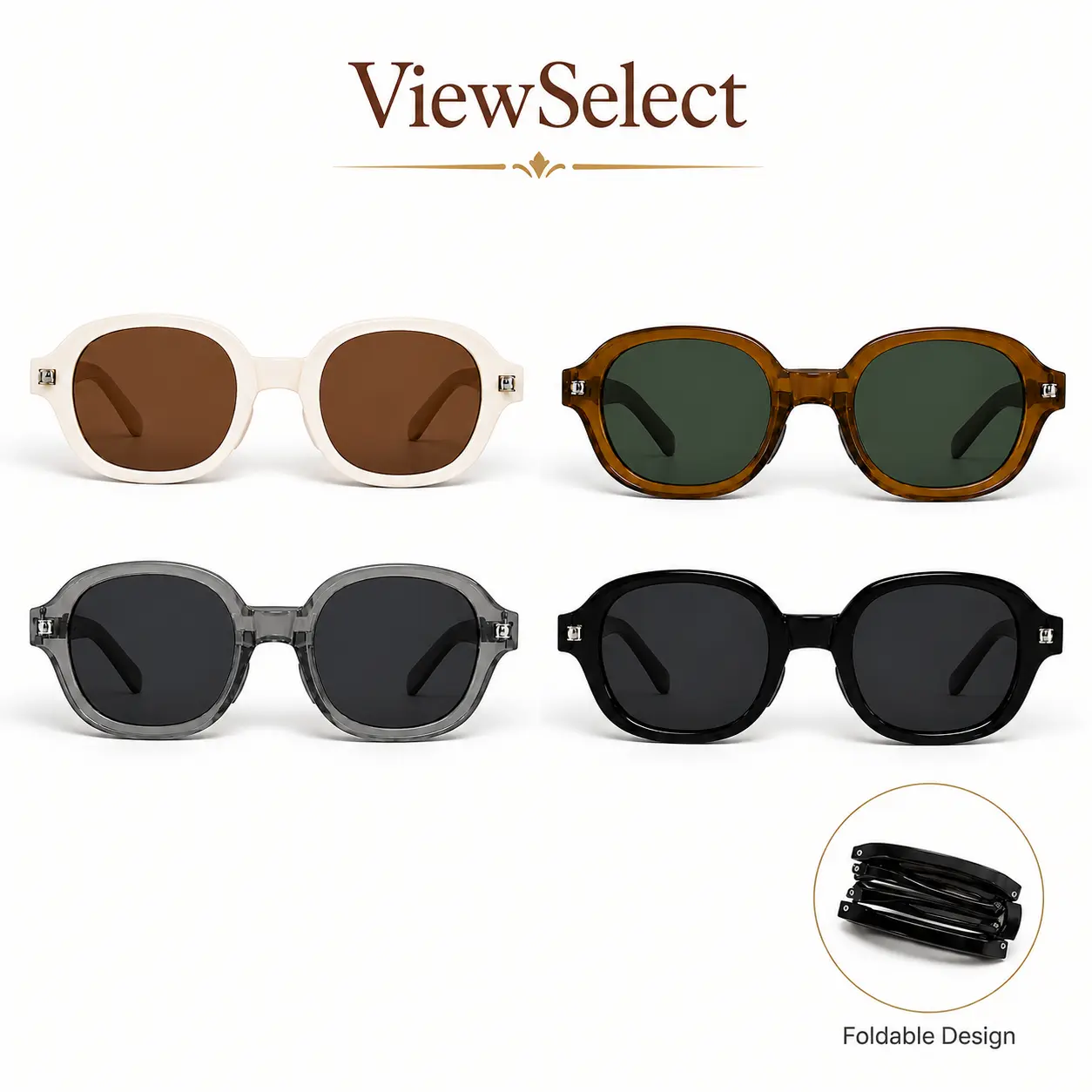 Foldable Sunglasses for Women Men, UV400 Protection Compact Travel Shades, Lightweight Portable Sun Glasses with Flexible Temples for Outdoor Driving Beach Daily Wear