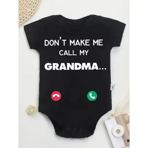 Cute Baby Bodysuit With Don T Make Me Call My Grandma Print Soft Versatile Round Neck Button Detail Regular Fit All Seasons Knitted Fabric Onesie