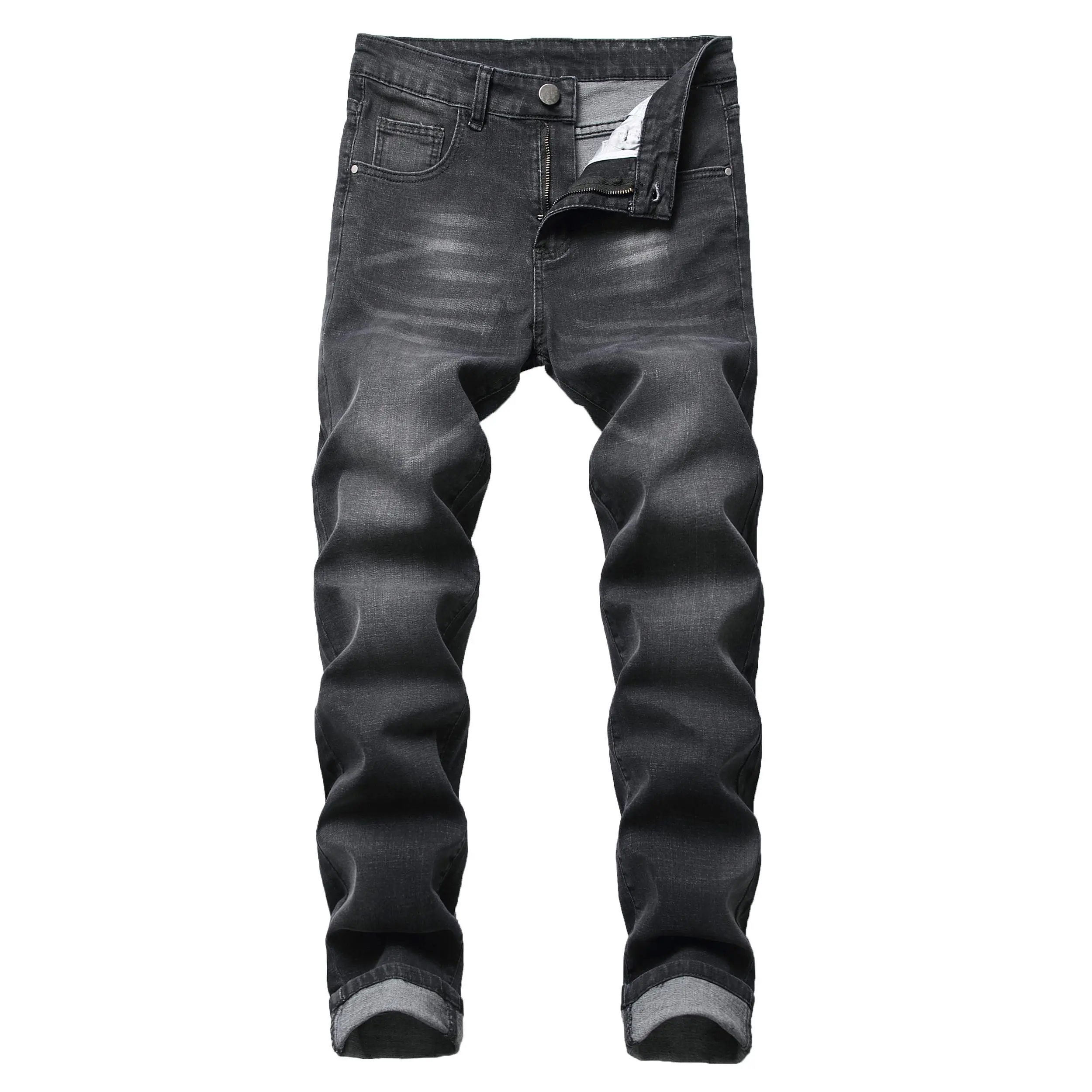 Men's Slim Fit Stretch Jeans, Comfortable 5-Pocket Chic Plain Cotton Denim Pants for All Seasons Streetwear, Polyester, Casual