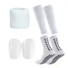 Men's Unisex Anti-Skid Silicone Grip Socks for Soccer & Football Shin Guard Set - Adults' Soccer Gear, Football Equipment, Complete Protection with Protective Boards, Snug Fit for Field Sprints, White Athlete Gift Accessory