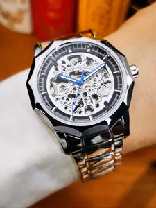 1pc Business Mens Watches Top Brand Luxury Irregular Skeleton Automatic Mechanical Watch for Men Stainless Steel Strap Fashion Wristwatches High Quality Watches
