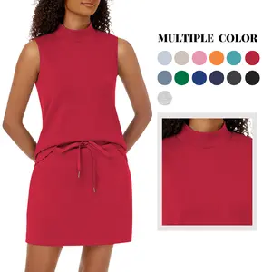 Women's 2-Piece Plain Sports Suit - Tracksuit Outfit with Mock Neck Sleeveless Top, Elastic Short Skorts, Breathable Gymwear for Tennis, Casual Use,summervibes outdoorfun