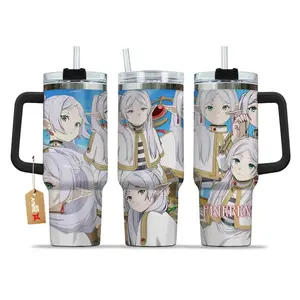 [Sip40 Otaku] [Frieren: Beyond Journey’s End] Frieren 40oz Tumbler With Handle – Elf Mage Anime Stainless Steel Insulated Quencher Cup, Fantasy Magic Drinkware, Otaku Gift, Anime Merch, Birthday Christmas Holiday Gift, Gift for Otaku & Anime Fans