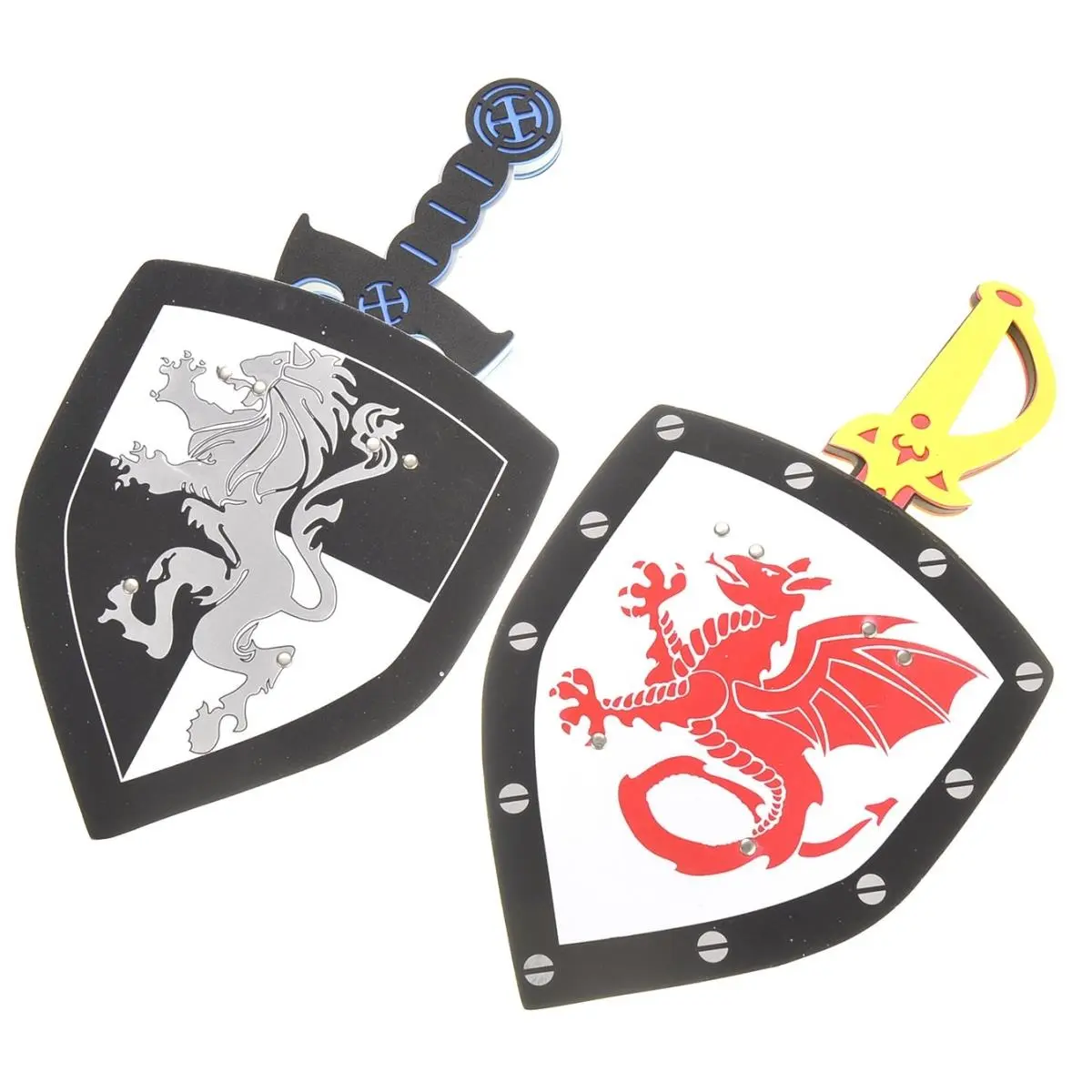 212 MAIN Cat Sword-and-Shield Warrior Theme Play Set (4 Pieces) - Colorful, Grip Handle Design, Safe Sensory Interactive Toy, Enrichment Feline Accessory