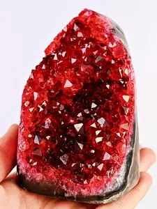 1pc Rare Red Geode Cut Base Cluster - High-Quality Natural Stone with Display Stand, Vibrant Red & Black Geode Crystals, Elegant Home & Office Decor, Unique Geological Gift Idea, Geode Wall Art,Unique Decorative Stone,Healing & Meditation Crystal