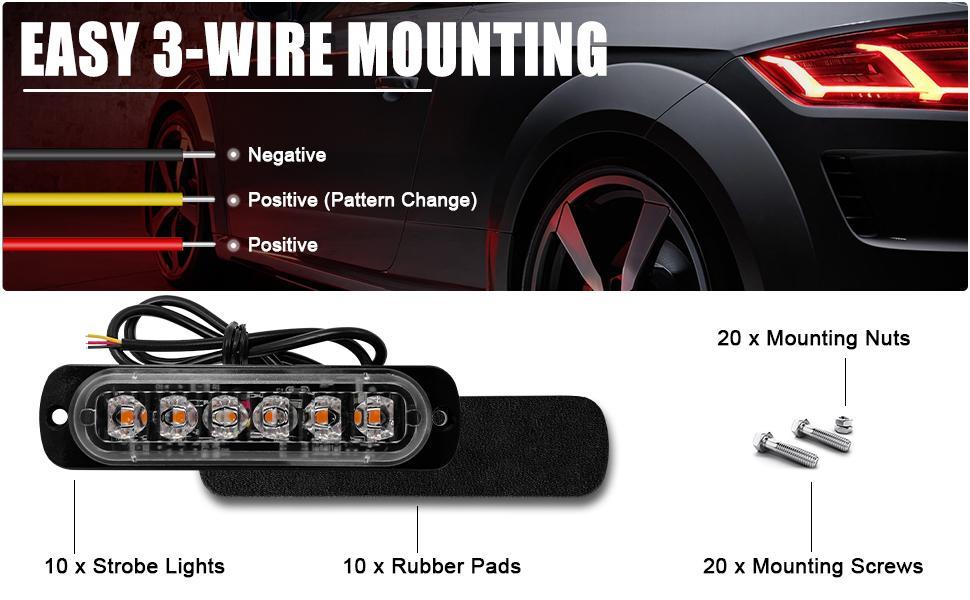 DIBMS LED Strobe Warning Lights - Amber Yellow Emergency Flashing Light for Car Truck Van Off Road Vehicle ATV SUV amber  car  lights
