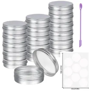 24PCS Aluminum Cans, Durable Wide Mouth Screw Lid Aluminum Tins with Labels Refillable Round Containers for Cosmetics, Lip Balm, Cream, Salve, Spices & Candles