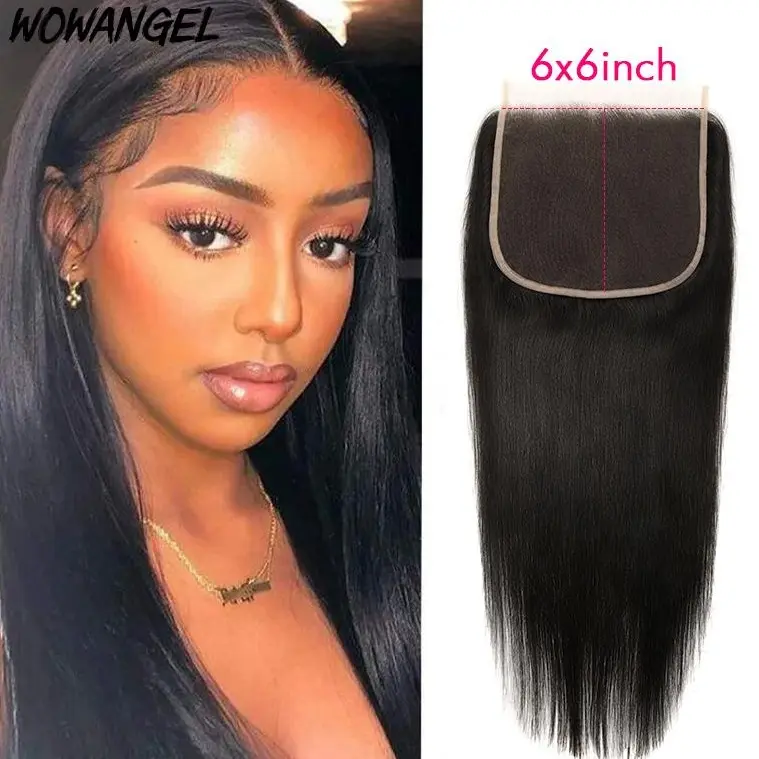 WOWANGEL 6x6 7X7  Real HD Lace Closure Pre Plucked with Baby Hair Virgin Hair Straight Natural Black Straight Pre Plucked with Small Hair Knots Natural Hairline