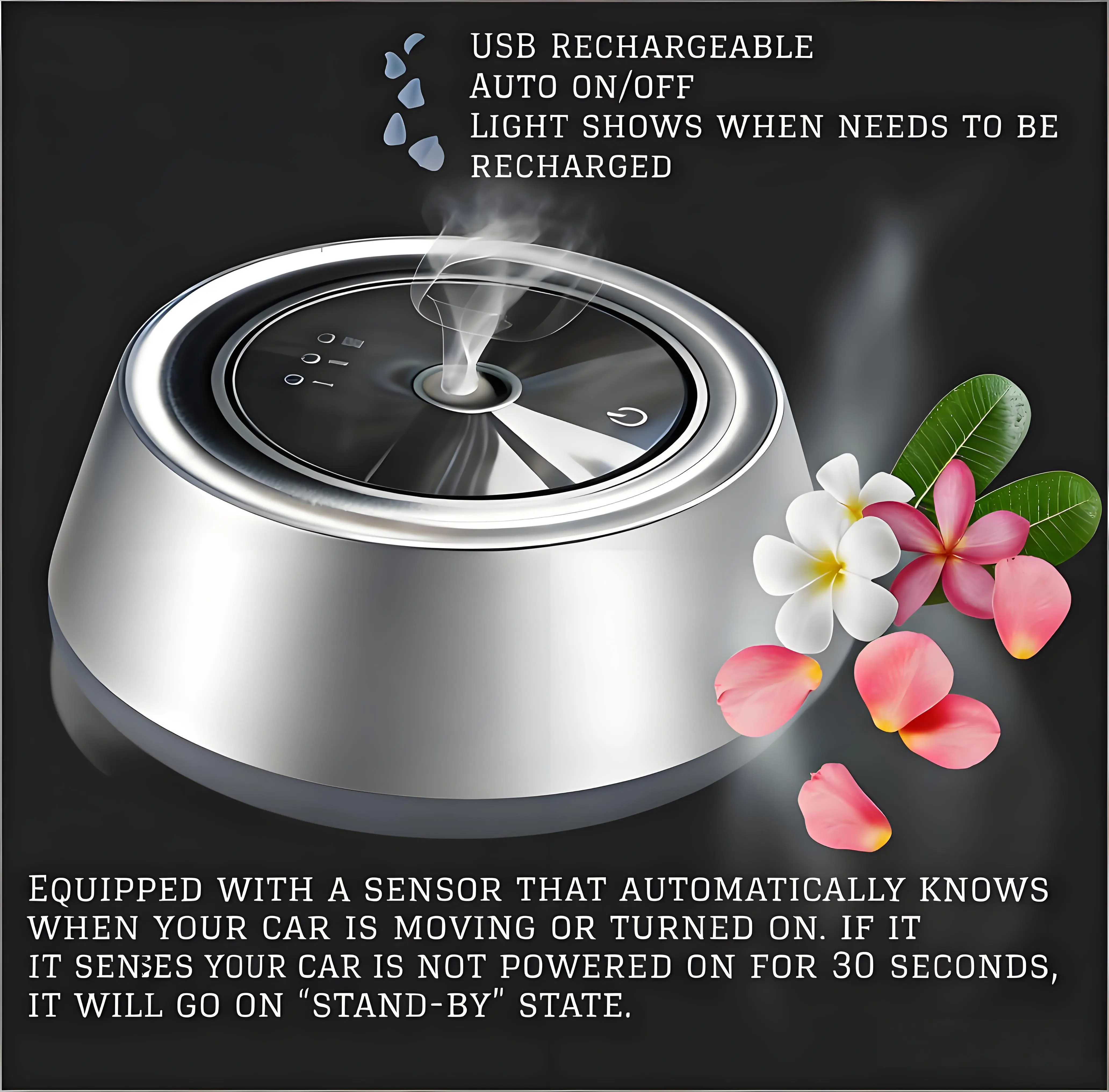 Compact Minimalist Essential Oils Car Fragrance - Intelligent Rechargeable Mini Metal Cup, Type-C Charging, 3-Speed Control, Auto-Sensing, Essential Oil Expander, Car Interior Odor Removal