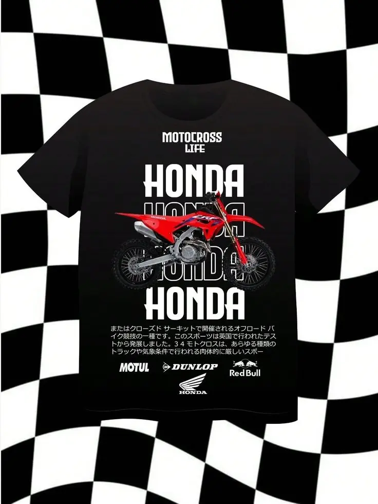 Honda Motocross Life T-Shirt – Black Graphic Tee with Dirt Bike Print and Sponsor Logos, Unisex Off-Road Racing Shirt for Men and Women, MX Rider Streetwear